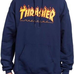 Thrasher Blue and Orange Hoodie with Flame Logo
